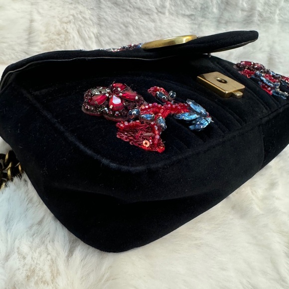 Gucci Velvet Matelasse Embroidered Mini GG Marmont Shoulder Bag - Picture 5 of 16